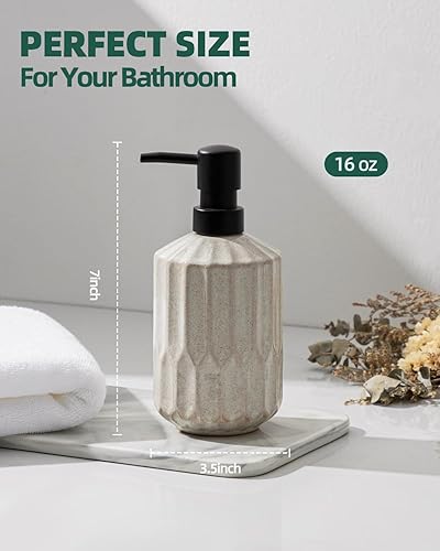 Miniatura 4 de FE FUN ELEMENTS Fun Elements Dispensador de jabón de baño, dispensador de jabón de manos de lujo de 16 onzas para baño, encimera líquida de cerámica