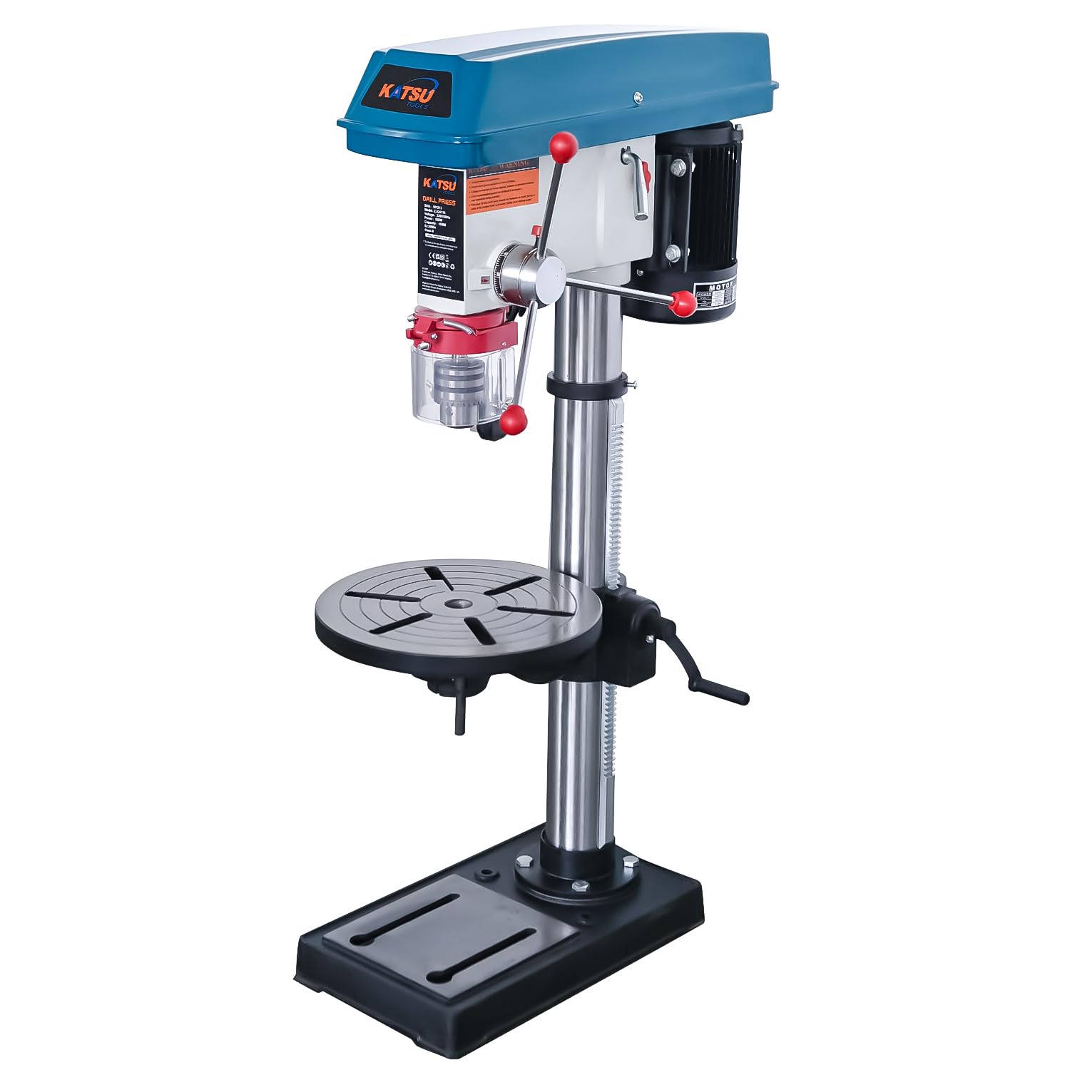 KATSU Tools Prensa de taladro de pilar de banco resistente de 550 W + portabrocas de 16 mm + interruptor electrónico de velocidad variable de 16 velocidades + profundidad máxima de perforación de 80