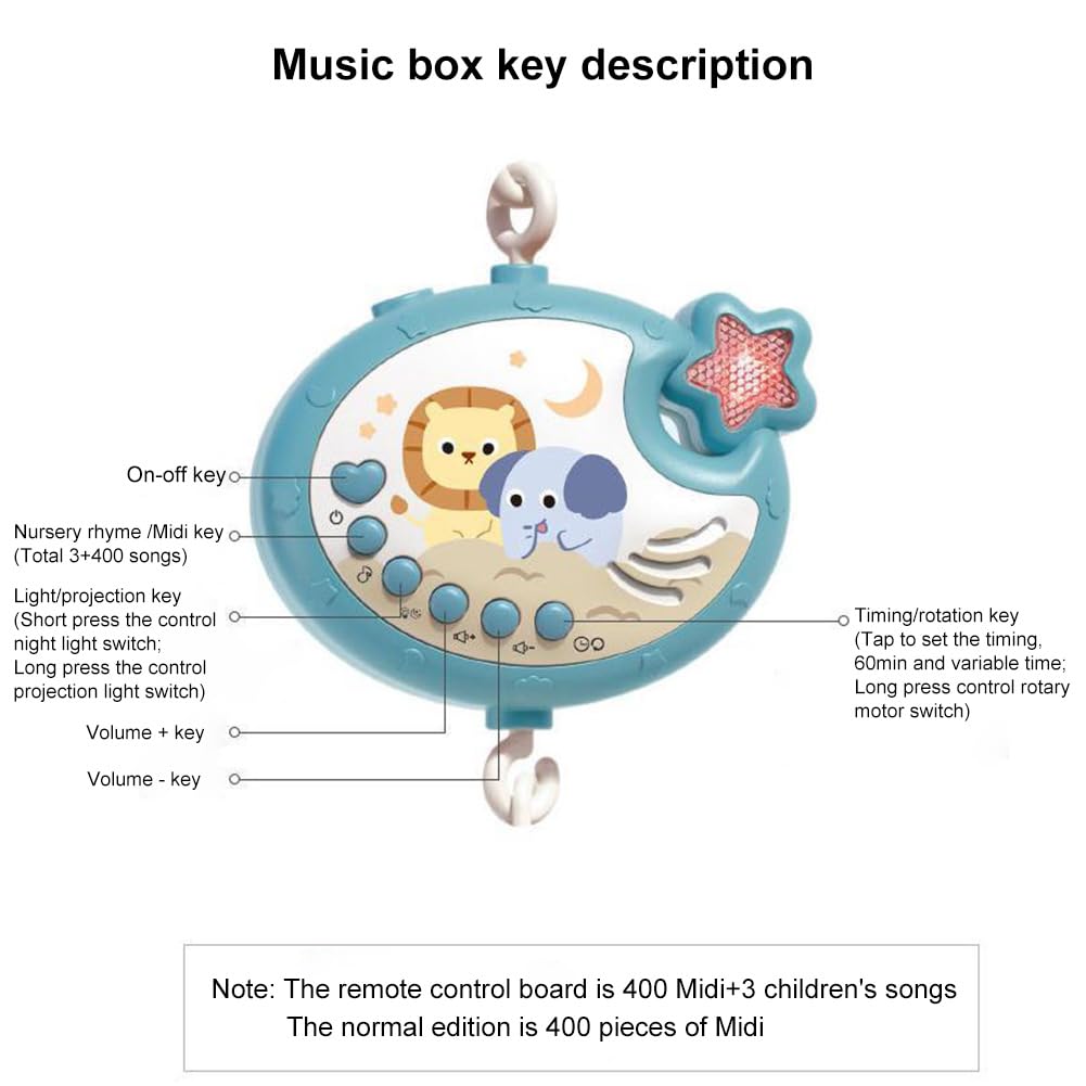 Mobile Musical Bébé, Cloche de Lit Bébé Rotatif à 360° avec Projecteur Veilleuse Musical, Carillons Suspendus Hochet Animaux Jouet éducatif Bébé, avec Support Mobile, Cadeau de Naissance