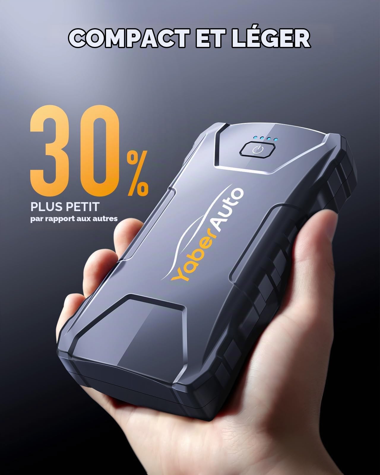 YaberAuto Booster de démarrage de voiture, 6000 A, démarreur d'urgence pour voiture/moto (7,0 l essence/5,5 l diesel), batterie portable 12 V avec lampe de poche, sortie USB rapide, 10 protections de