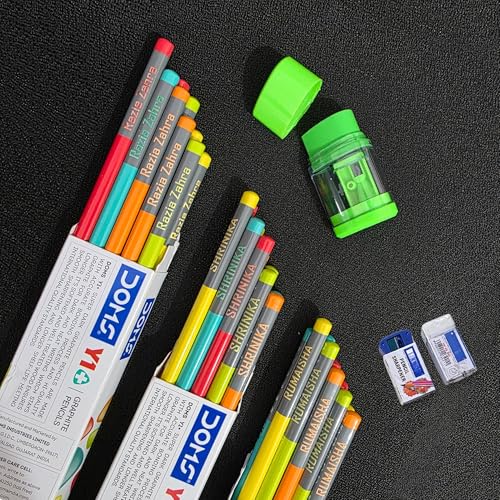 Image of Personalized Name Pencils - Set of 10 | Premium graphite pencils with smooth writing with Free Eraser & Sharpener, Custom Name Engraved HB Pencils for School, Writing, Birthday Gifts & Return Gifts