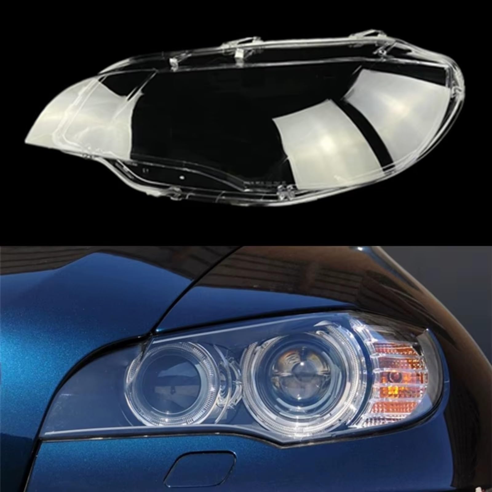 Carcasas Faros Compatible Con BMW Para X6 E71 2008 2009 2010 2011 2012 2013 2014 Faro Delantero De Coche Pantalla Lámpara Carcasa Cubierta Lente(Left)