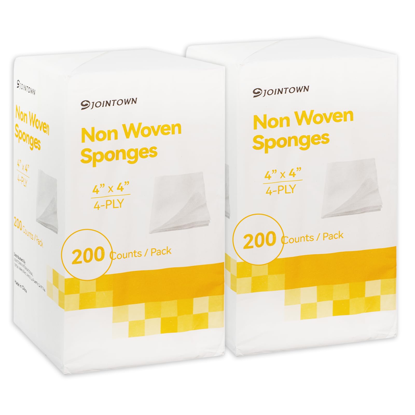Jointown Gauze Pads 4" x 4", 400 Pcs Non-Woven 4-Ply Gauze Sponges Non Stick, All-Purpose Non-Sterile Highly Absorbent for Dental Wound Care for First Aid Kit/Medical Facilities, (2 Packs of 200)