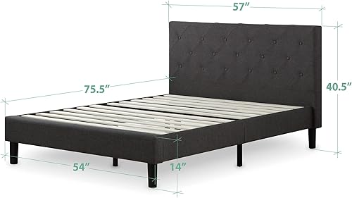 Miniatura 2 de zinus FDPB-T Plataforma de diamante, cama tapizada con respaldar de listón de madera bordada, individual, Madera, gris Gris oscuro,Gris claro,Beige