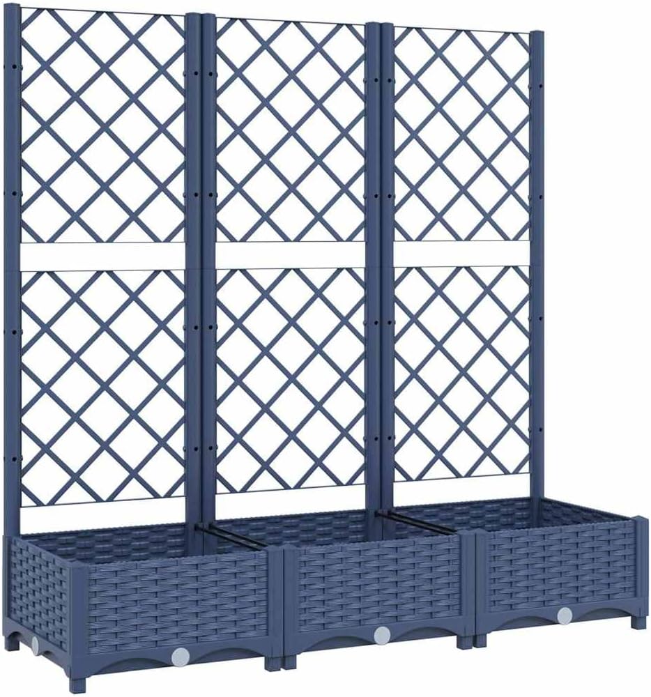 Large Blue Grey Rectangular Garden Planter with Trellis 47.2x15.7x47.8 in UV-Resistant Polypropylene Raised Bed for Outdoor Balcony Patio Terrace