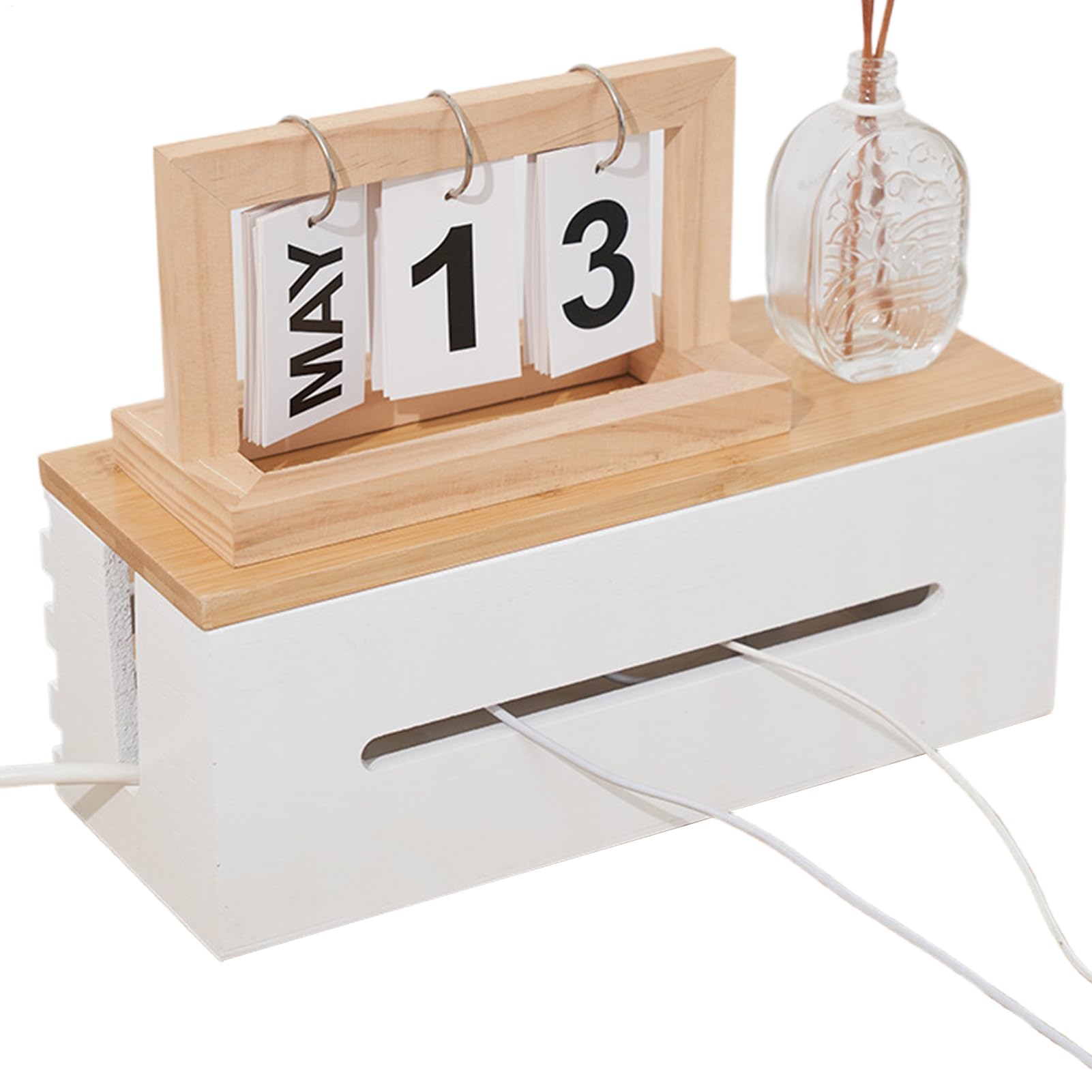 Kabel-Organizer-Box aus Holz mit Deckel, Schreibtischkabel-Aufbewahrungsablage zum Verstecken von Steckdosenleisten und Ladegeräten, Drahtmanagement-Lösung für Küchentheke, Büro, Wohnzimmer oder