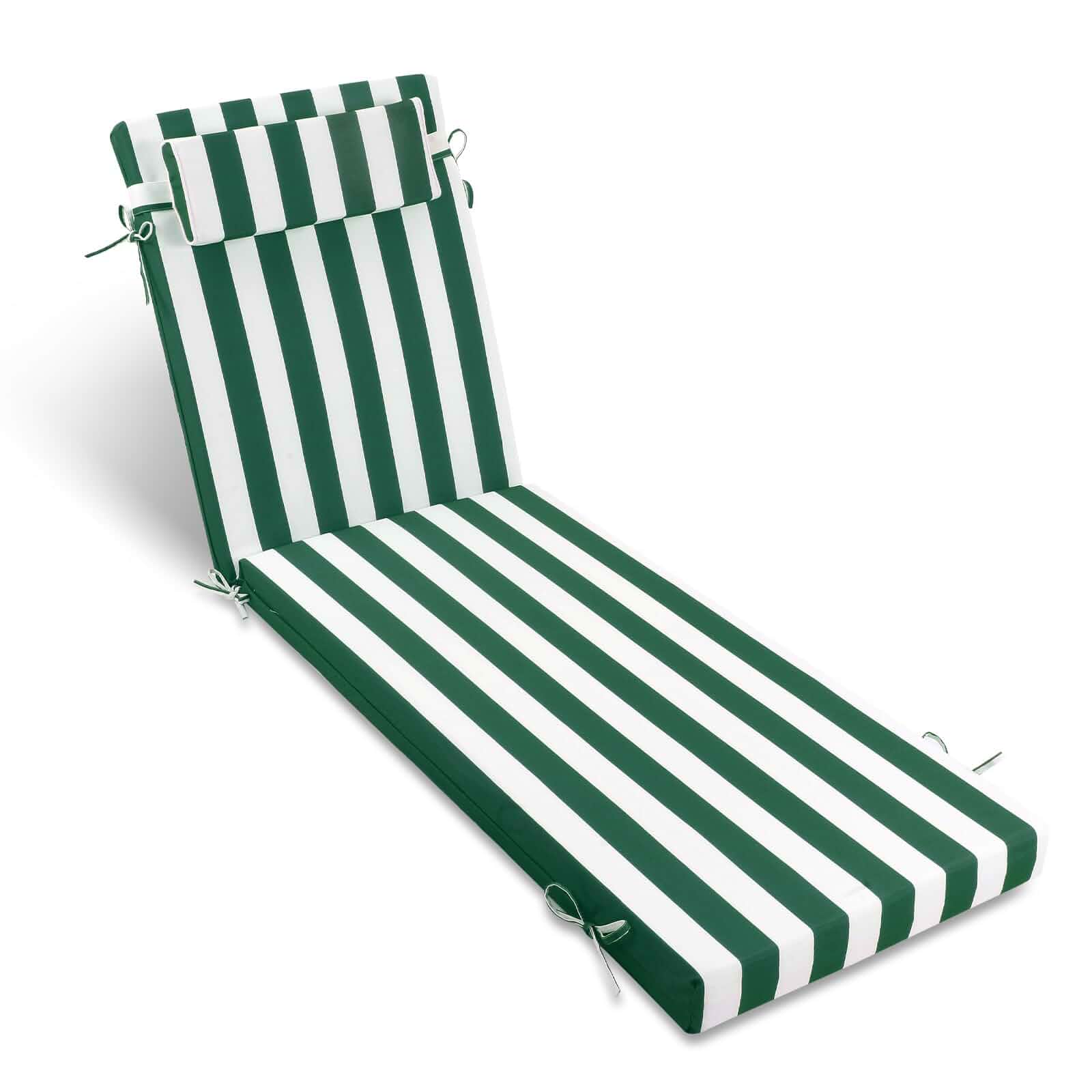 PNP FKJP Outdoor Chaise Lounge Cushion 72x21 in with Headrest, Green White 30D High Density Foam with Removable Cover, Waterproof & Fade-Resistant for Patio Furniture Lawn Pool Beach