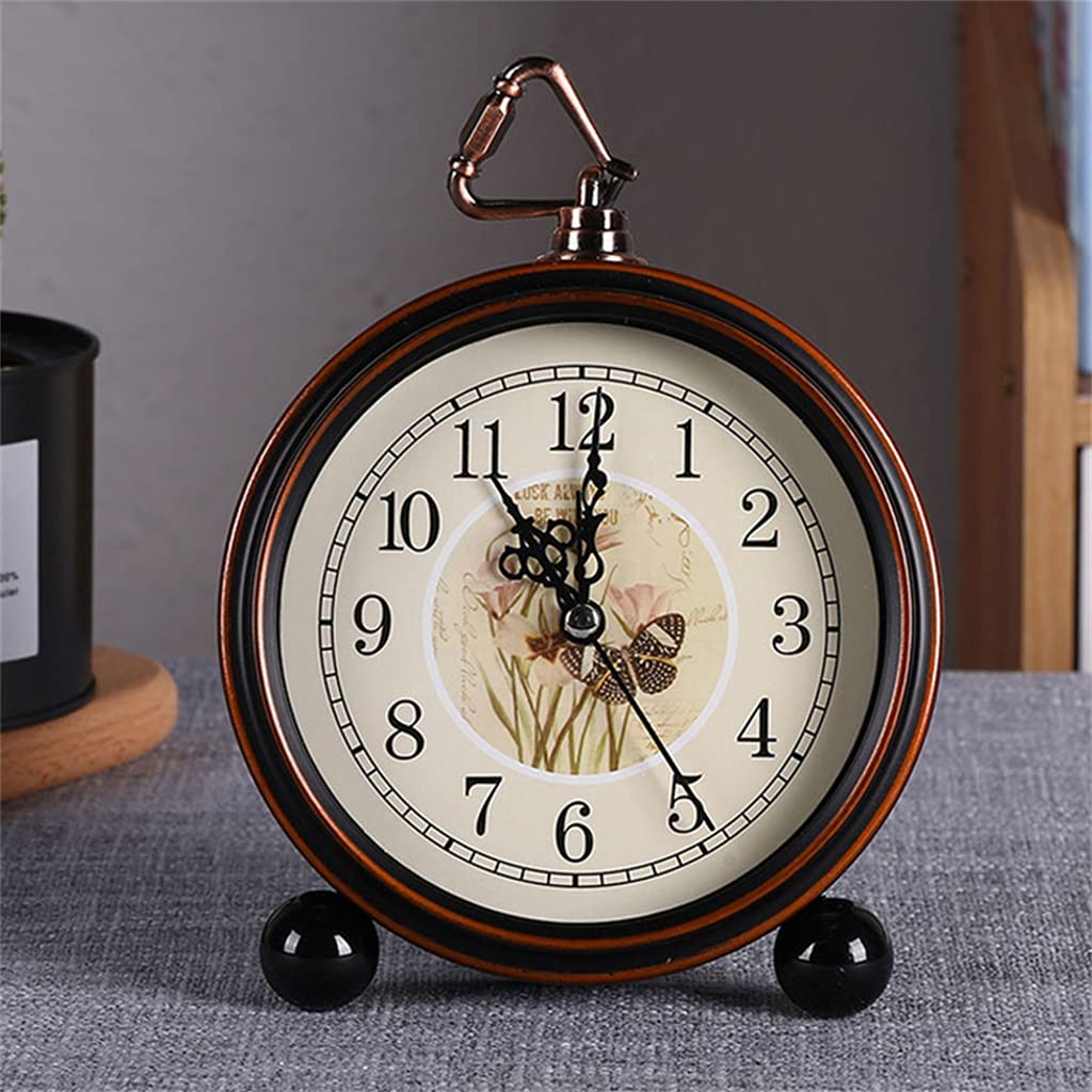 Decorative Quartz Glass Lens Roman Numerals European Style Desktop Round Modern Silent Office Alarm Clock Flower Print Retro