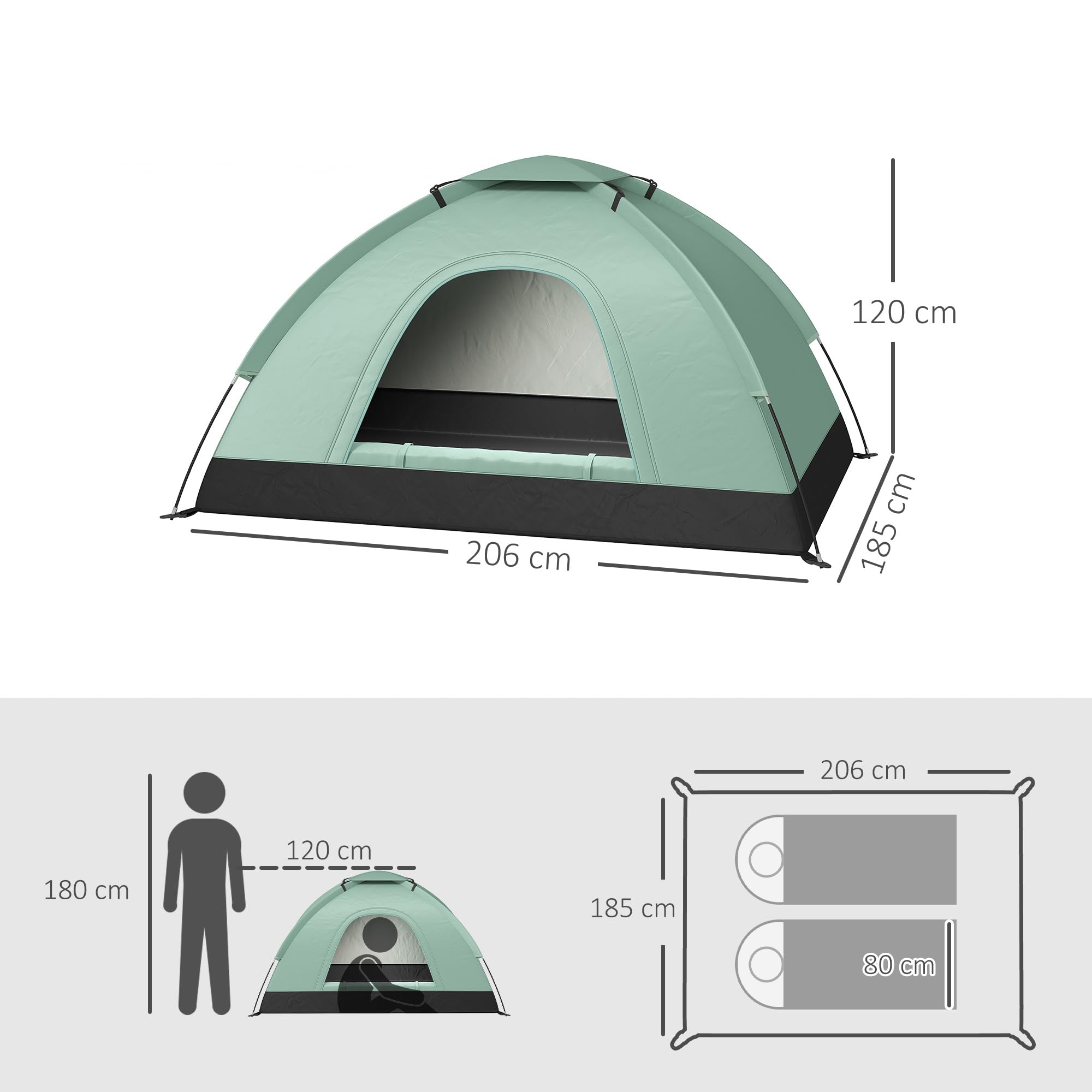 Outsunny Tente de Camping 2 Personnes Camouflage Tente dôme légère ventilée Facile à Monter avec Portes zippées, Poche de Rangement Sac de Transport Inclus Oxford