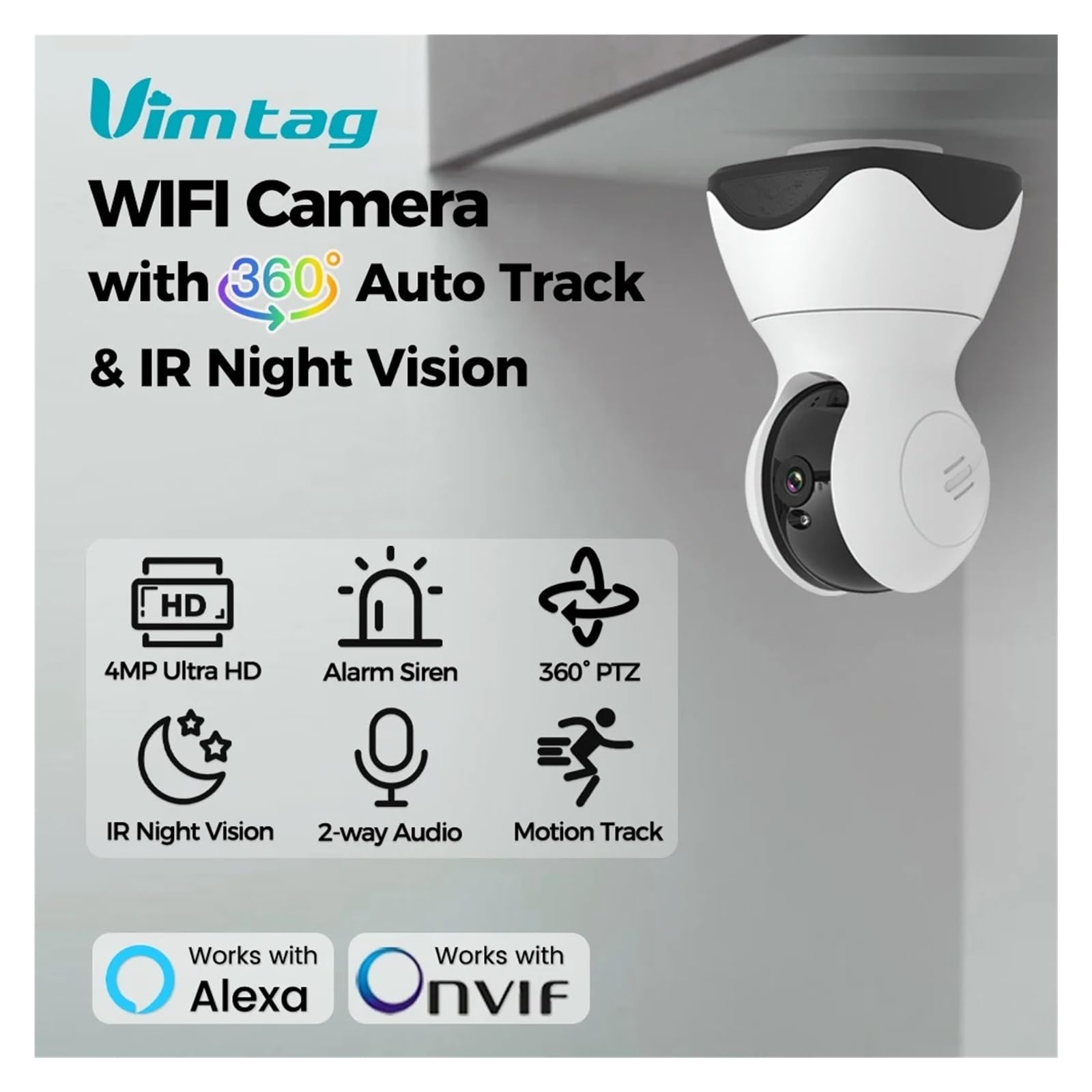 Caméra de sécurité intérieure WiFi 4MP 360° PTZ
