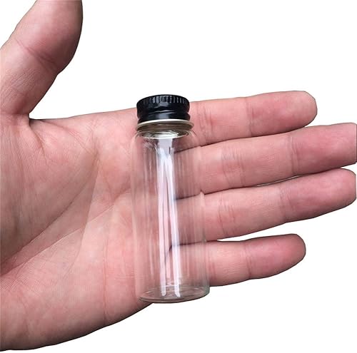 Miniatura 2 de Mini botellas selladas de vidrio de 0.7 onzas líquidas con tornillo de aluminio de metal, tapa negra, botellas de vidrio, píldoras de caramelo, té,