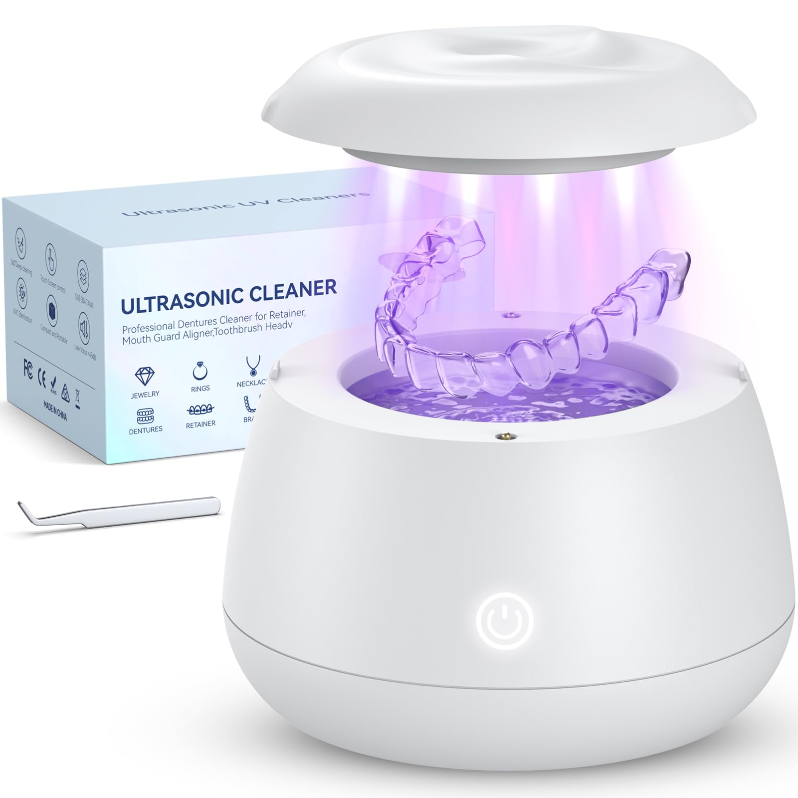 TEBAL Upgraded Ultrasonic Retainer Cleaner Machine, 52kHz Ultrasonic Dental Cleaner for Night Guards, Mouth Guard, Braces, Toothbrush Heads, Jewelry, Retainer Cleaner with 250ML Capacity & 3 Modes