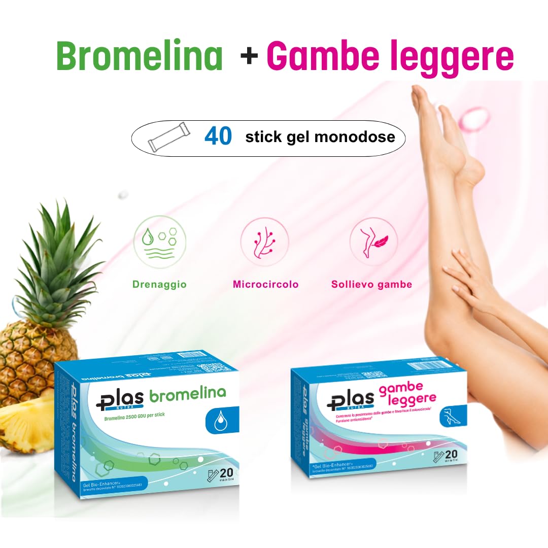 Routine Gambe Leggere – Bromelina 2500 GDU per Stick + Gambe Leggere con Vite Rossa – 40 Stick Gel Made in Italy