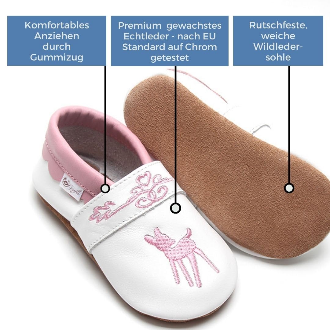 Baby Krabbelschuhe aus weichem Leder, Trachten Lederpuschen für Mädchen und Jungen passend zu Dirndl und Lederhose, Zwillingsset, 0–24 Monate