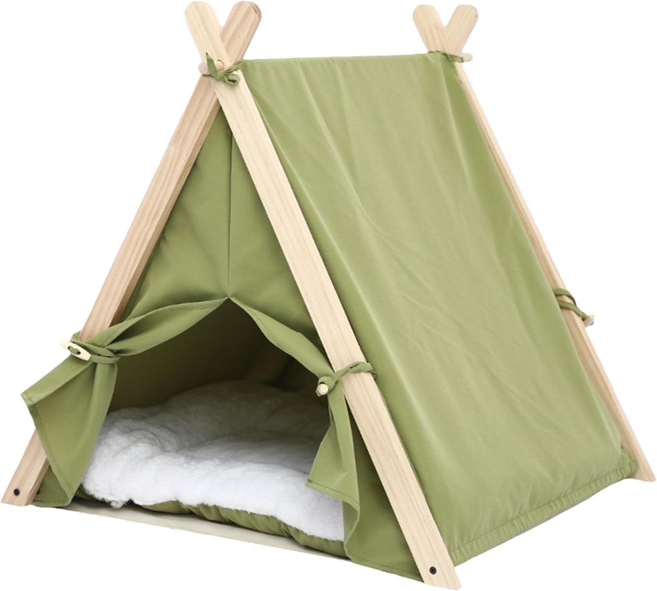 Pet Teepee Tent for Dogs & Cats, 23.8 Inch Portable Indoor Dog House, Cat Teepee Tent Washable (5 Colors Optional)(草绿色)