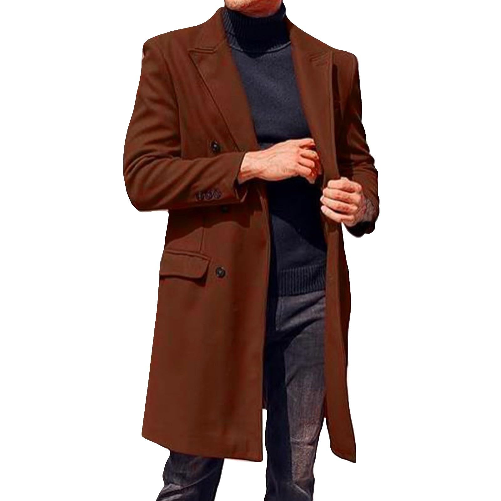 Generico Trench Lungo Uomo, Cappotti Uomo Eleganti Invernali Slim Fit Elegante Colletto Risvolto Spolverino Casual Sottile Cappotto Lavoro Lungo Soprabito Outerwear Invernale Mezze Stagioni Casual