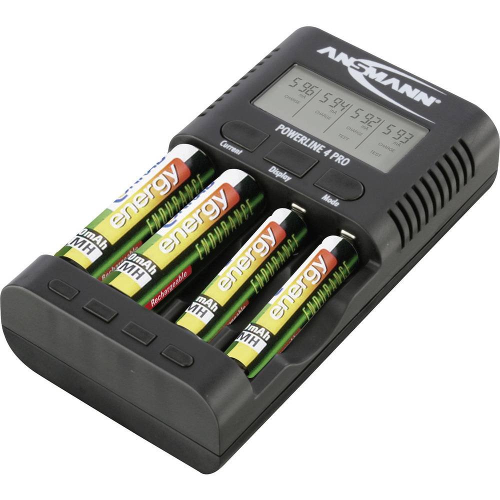 ANSMANN Chargeur Powerline 4 Pro Station de charge multifonctionnelle pour 1 à 4 accus NiMH/NiCd-AA ou AAA permet de charger des appareils via le port USB du chargeur