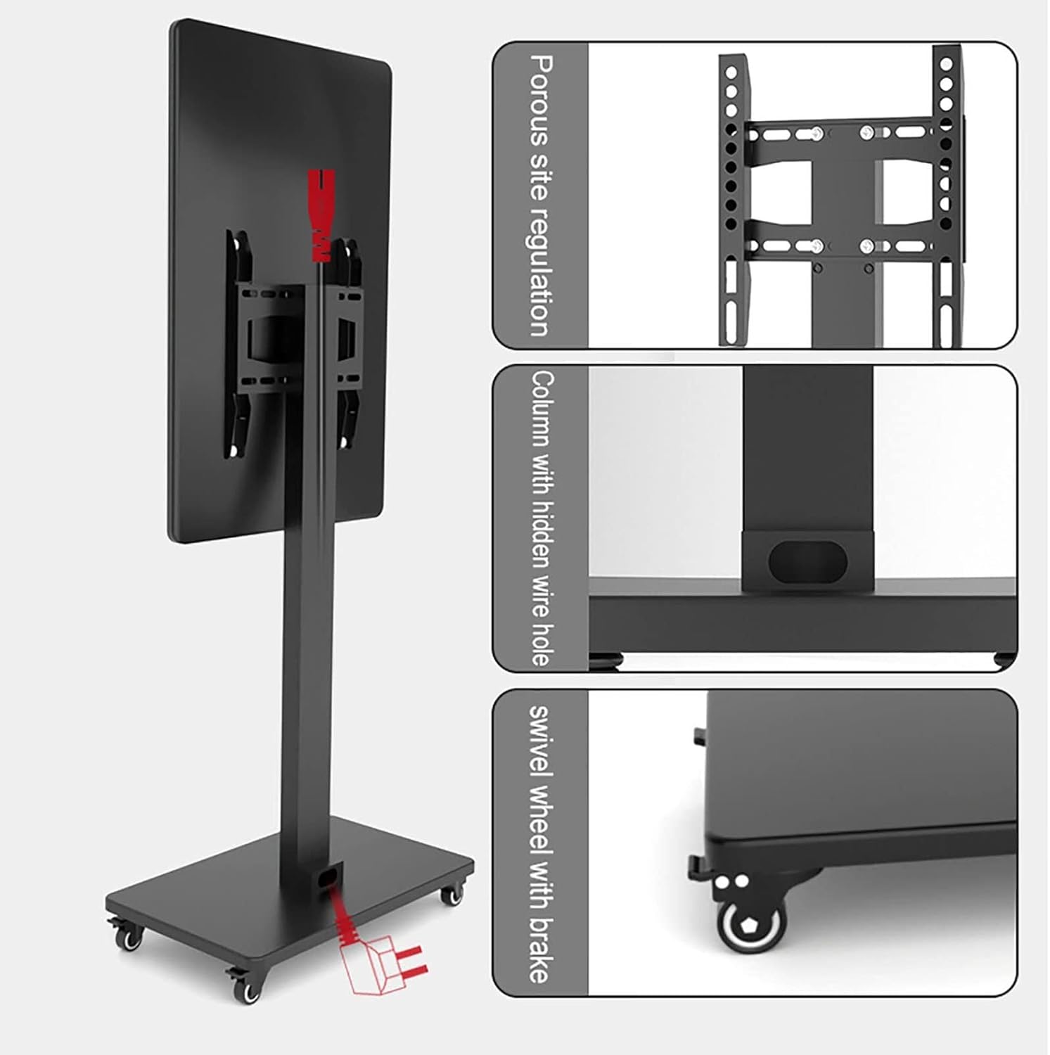 LCD TV Hanger - Floor Mobile Stand - Horizontal and Vertical Screen Rotating Display Stand, Mobile TV Cart On Wheels - for 32-65 Inch LED Flat Screen, Up to 100kg (Black)