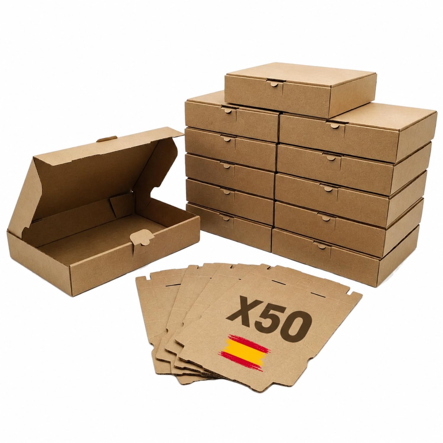 Grupo Darik Opakowanie 50 kartonów pakowych samomontowalnych (24 x 16 x 4,5 cm) – przyjazne dla środowiska, małe pudełka kartonowe pakowe, szybki montaż, bez naklejek, do e-commerce, prezentów i