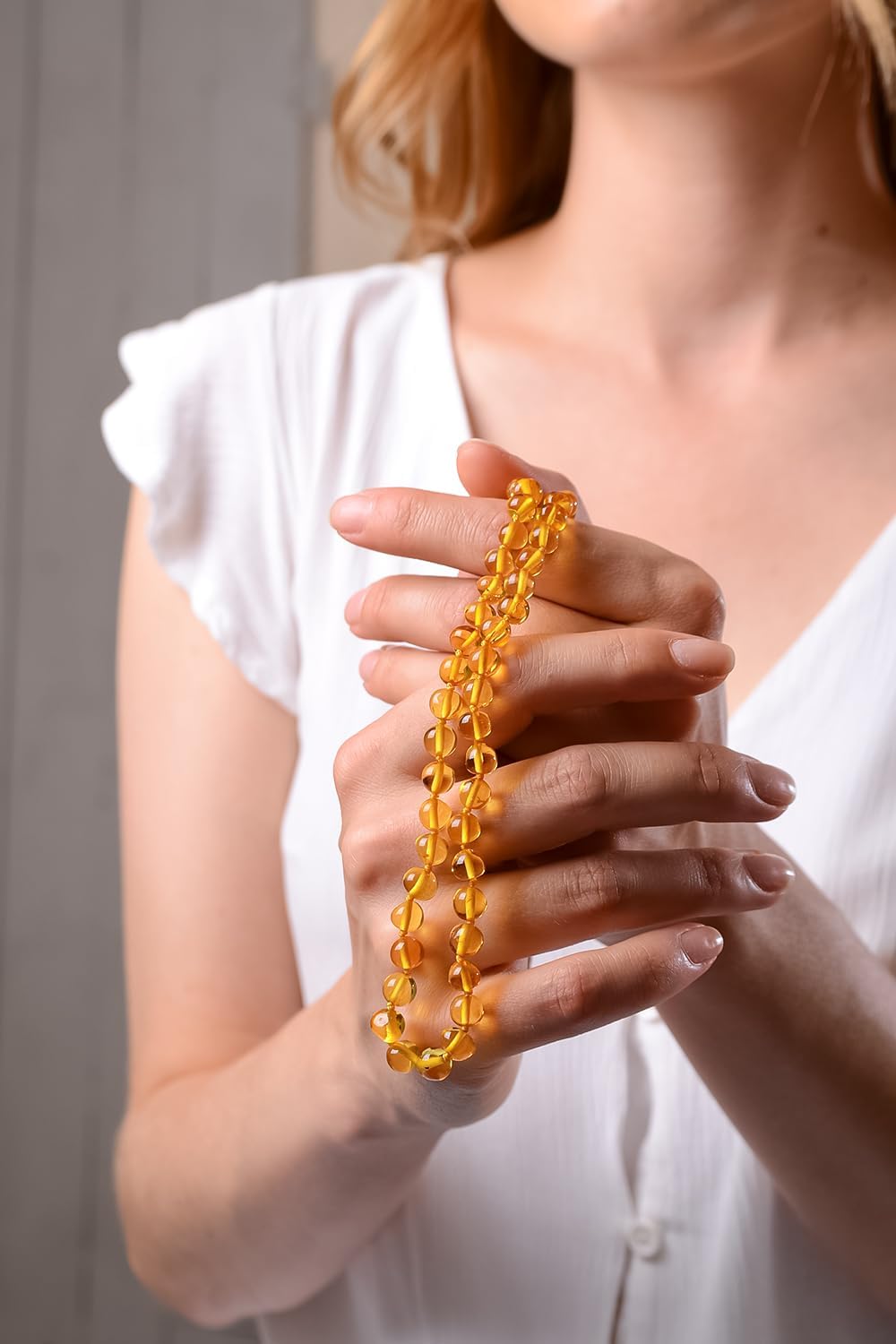 Amber Necklace for Women with 18K Gold Plated Silver Clasp - 19 inch w/t 2 inch Extender- HandMade from Baroque Amber Beads
