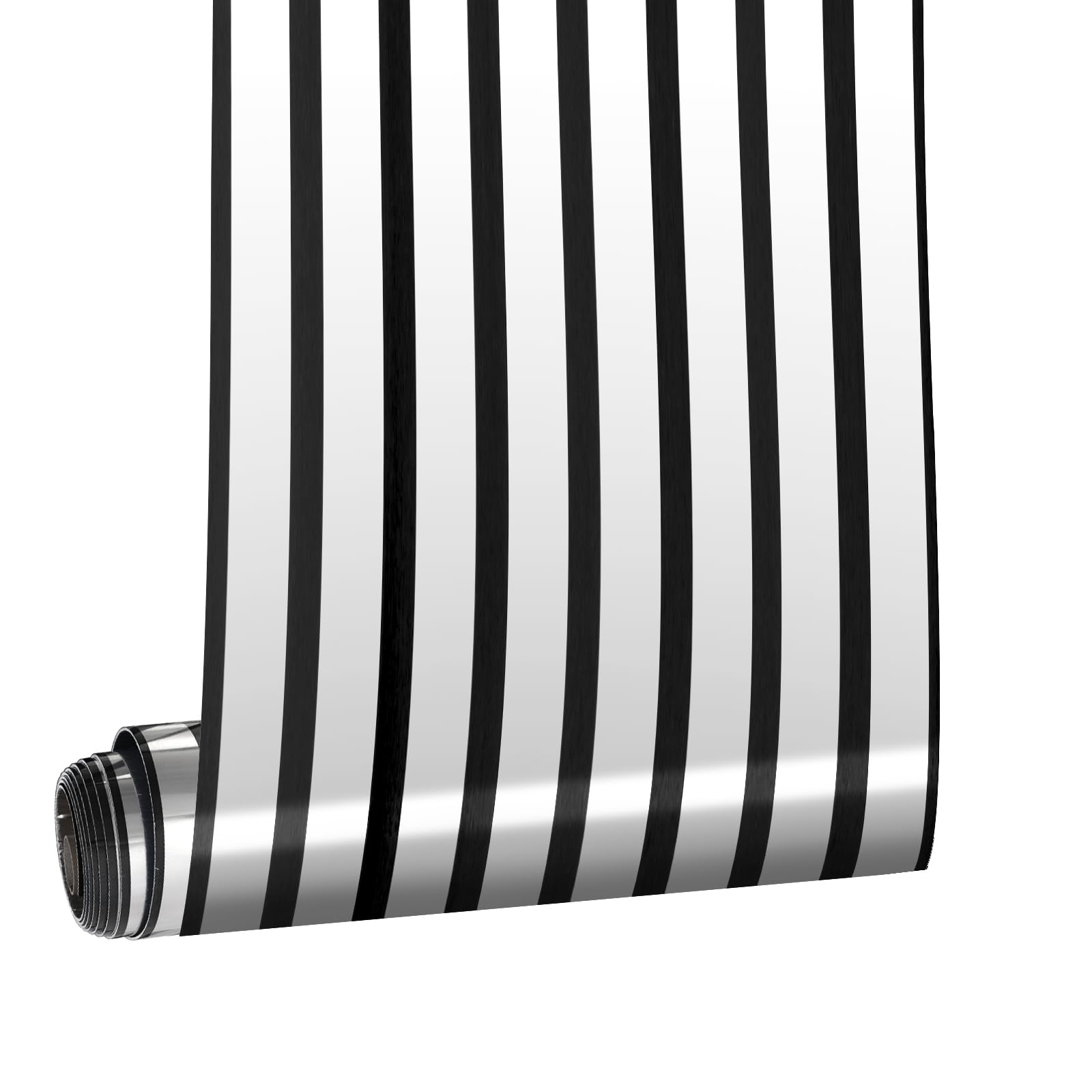 Takezuaa 1 Roll Self-Adhesive Mirror Stripe Wallpaper 2.2mm Thick Luxury Slats Wallpaper Peel and Stick Silver Mirror Reflective Effect PVC Vinyl Film Removable Waterproof for Living Room, Bedroom