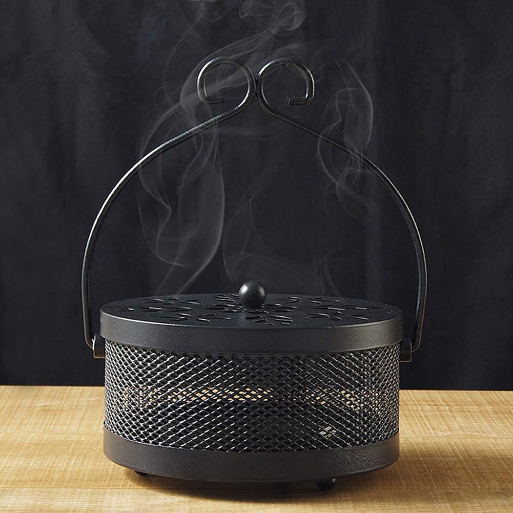 Räucherstäbchenhalter Für Mückenspiralen – Metall-Box Mit Griff, Schwarz, 15,5 Cm, Inkl. Reinigungsbürste
