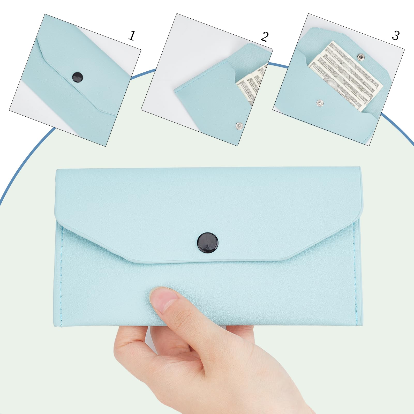 NICENEEDED 3 Pieces Money Cash Envelopes Bag, PU Leather Cash Money Pouch Money Envelopes Cash - Image 3