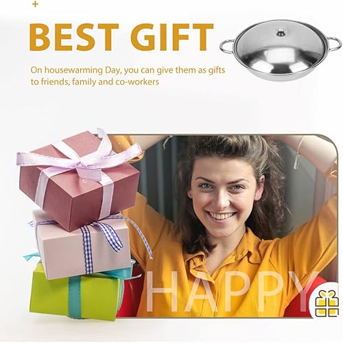 Miniatura 4 de Luxshiny Sartén antiadherente con tapa, sartén para sopa, sartén para tortillas, plancha para el hogar, sartenes de fondo redondo, ollas de doble