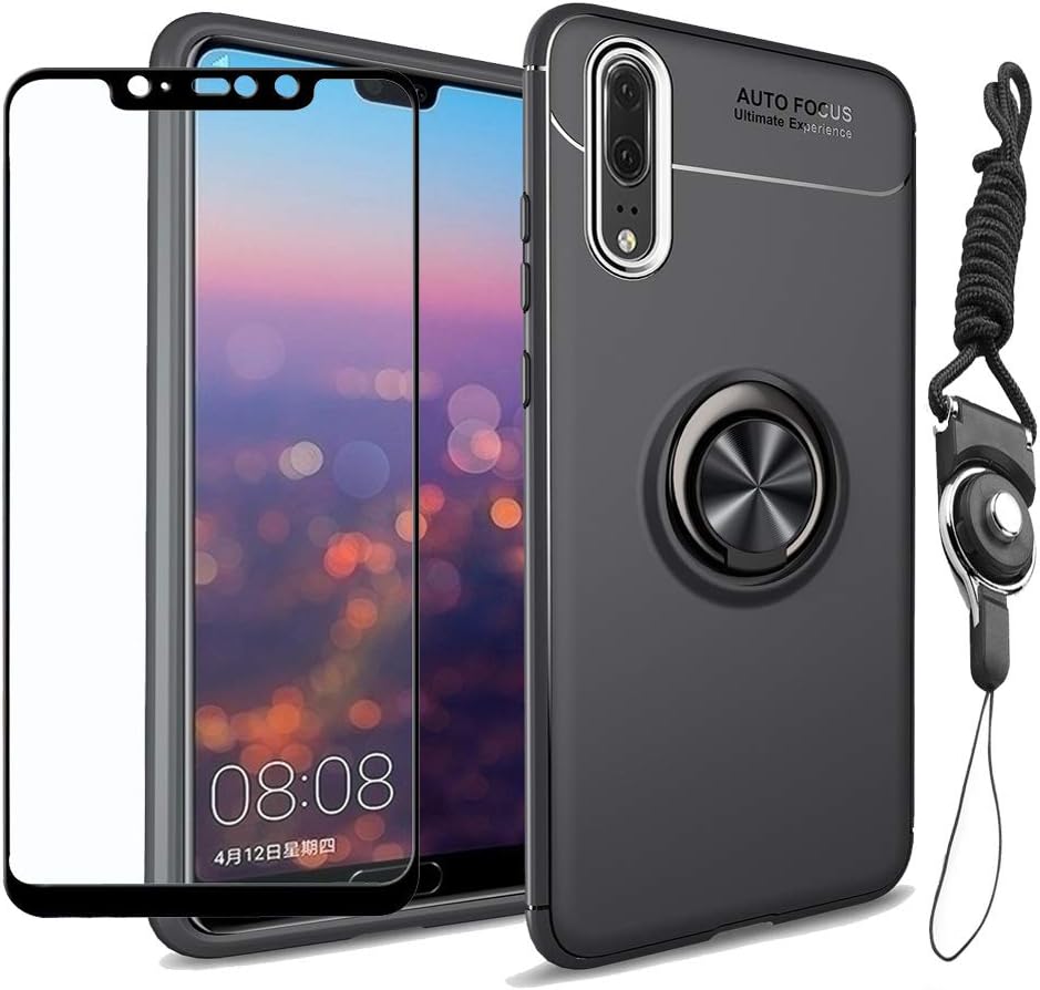 Strug for Xiaomi Redmi Note 6 Pro/Redmi Note 6 Case,[Lanyard Neck Cord] 360 Degree Rotating Kickstand Soft TPU Material Magnetic Car Mount Shockproof Slim case with Screen Protector(Black)