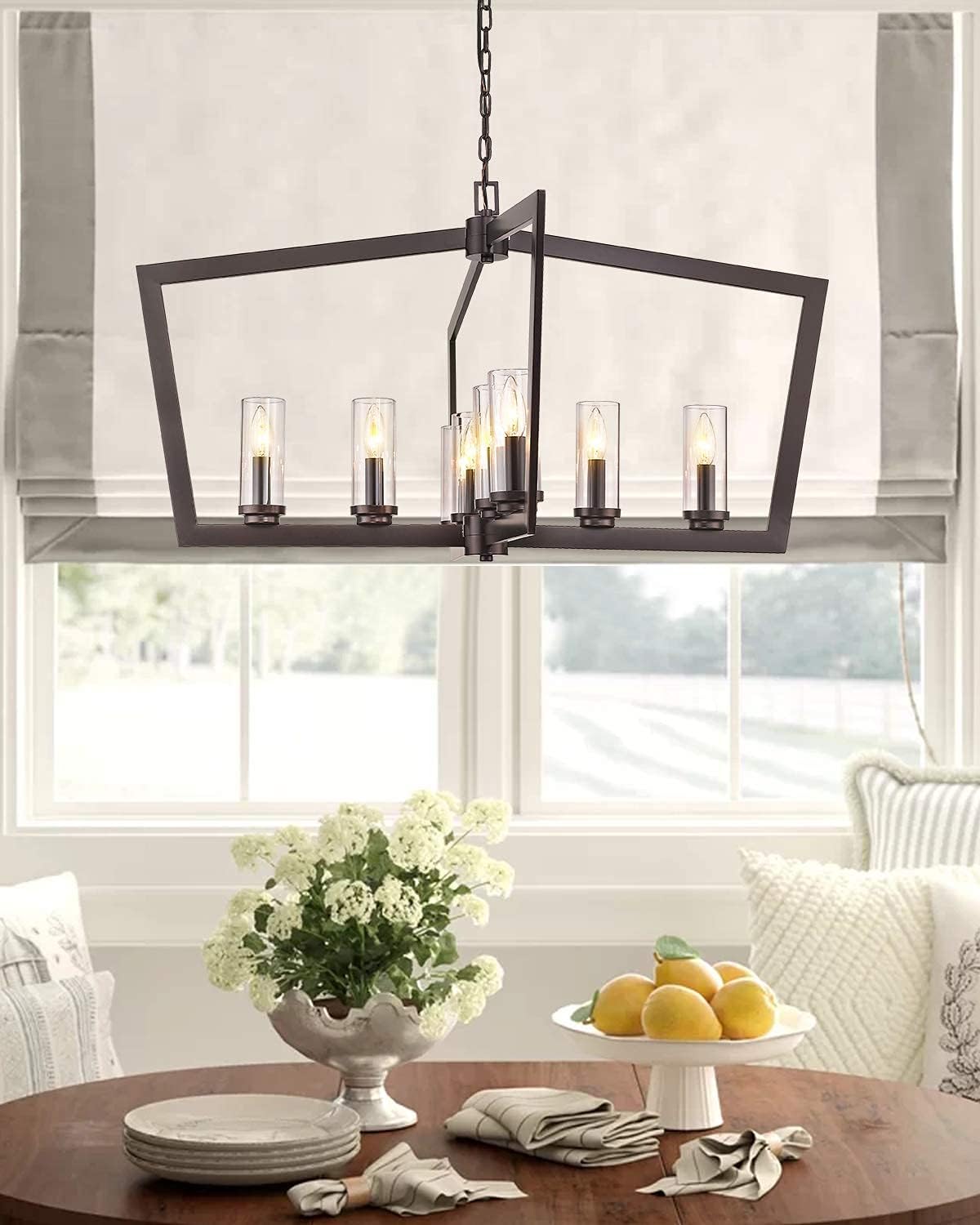 Blасk Frіdау 🔥 Eapudun Modern 8 Lights Metal Light Fixture, Farmhouse Chandelier for Dining Room and Kitchen Island, Oil Rubbed Bronze Finished with Clear Glass Shade, PDA1202-ORB