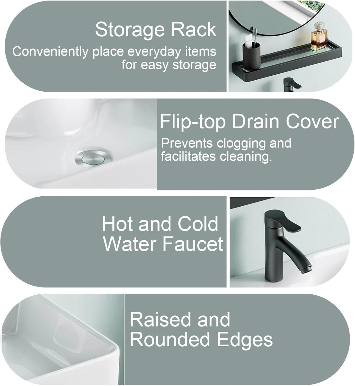 Wall-Mounted Bathroom Vanity with Ceramic Sink Space-Saving Storage Shelf & Faucet Ideal for Rvs Small Bathrooms Restrooms & Toilets - Compact & Stylish Design,S