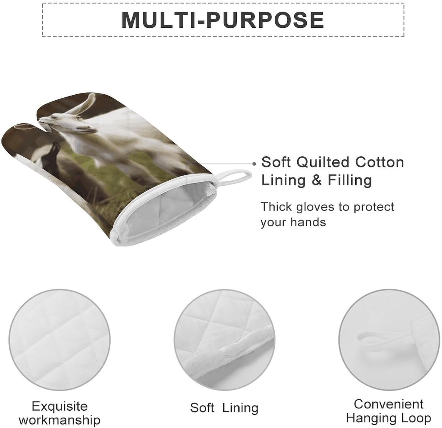 2 Pcs Oven Mitts Heat Resistant Kitchen Gloves Soft Safety Cute Goat Oven Glove for Microwave, Barbecue