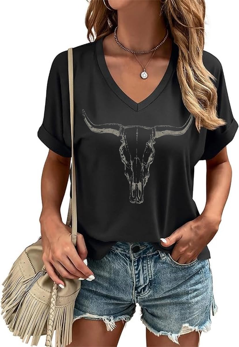 Women's Casual Graphic Letter Print Short Sleeve V-Neck T-Shirt