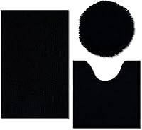 Vista 1 de Juego de 3 alfombras de baño de felpilla ultrasuave, antideslizante y súper absorbente, parte inferior de PVC fuerte, lavable a máquina, para Negro