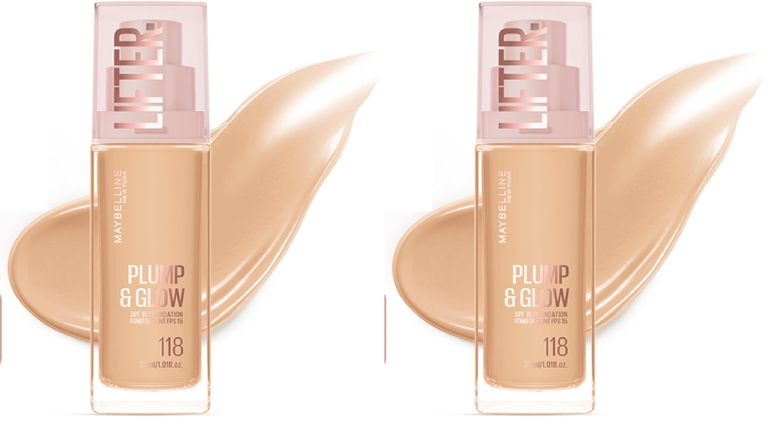 Maybelline New York Lifter Niasinamid ve Hyalüronik Asit İçeren Aydınlatan Fondöten - 118 (2 paketi)