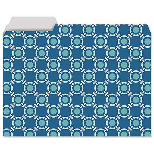Coastal Blues File Folder Value Pack - Set Of 24 File Folders With Staggered Tabs, 6 Designs, Graphic Geometric Print, Office Supplies, Letter Size,  9 ½  X 11 ¾ Inches #TOP2