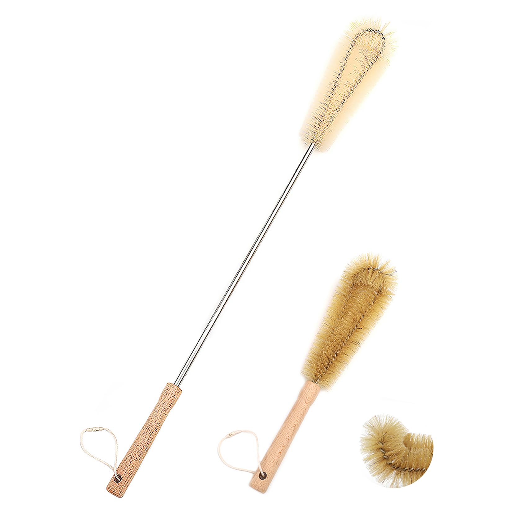 UPTALY 1 pcs 61cm/24'' Extra Long Nylon Brush, 1 pcs 31cm/12'' Bristle Bottle Brush, Wood Handle, Elbow Head, with 9 mm Stainless Steel Pole, for Tall Bottle, Big Vessels, Water Jag, Cup, Jar
