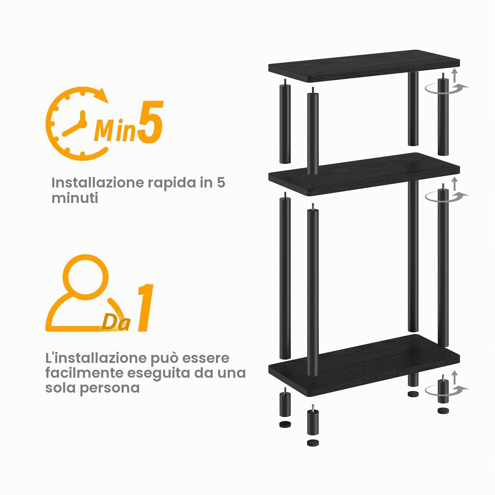 APICIZON Tavolino Laterale Stretto, Tavolino da Divano Laterale a 3 strati, 40x18x61.5CM, Tavolino da Caffè Moderno Piccolo, Tavolino Piccolo Adatto per Soggiorno, Camera da Letto, Nero