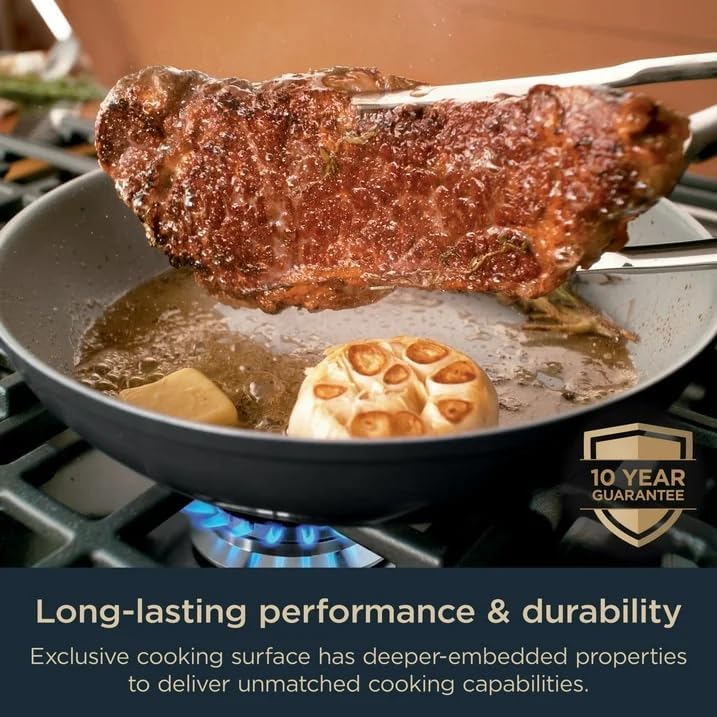 Miniatura 5 de Ninja Ceramic Pro - Juego de utensilios de cocina de 10 piezas, ollas y sartenes antiadherentes de aluminio y acero inoxidable con tapas de vidrio,