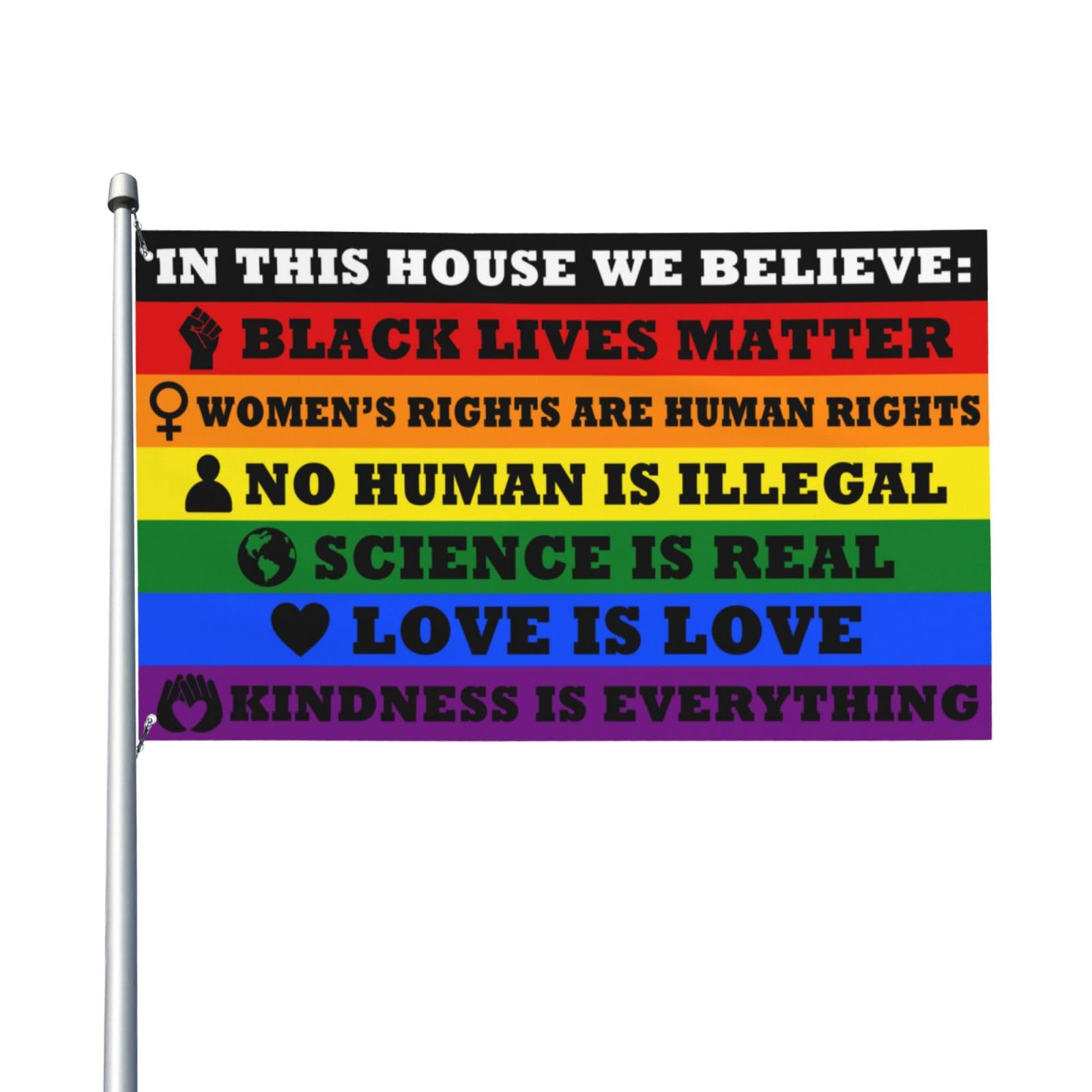 Pride Flag 3x5 ft In This House We Believe Garden Flag Science Is Real Black Lives Matter Yard Banner Indoor Outdoor Perfect Decoration