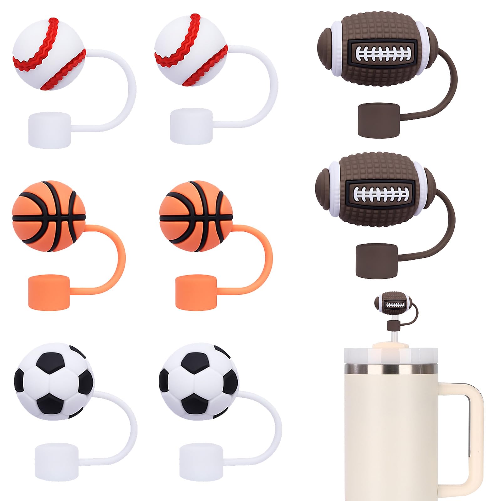 Kurkip 8Pcs Balls 8Pcs Straw Covers Cap For Stanley Cup, Soft Silicone Straws Drinking Straw Topper Portable Dust Proof Universal Straw, Reusable Straws Cover Tips - 10Mm
