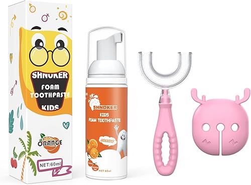 Juego de pasta de dientes de espuma en forma de U para niños cepillo de dientes de silicona para niños limpieza bucal de 360 para niños pequeños