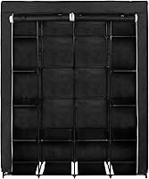 Vista 33 de 67" Portable Wardrobe Closet, Wardrobe Closet for Hanging Clothes with 2 Hanging Rods, 12 Clothes Storage Organizer Shelves, Non-Woven Fabric Grey