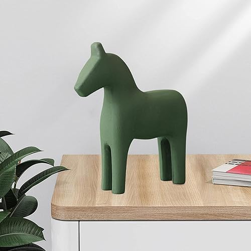 Miniatura 5 de Estatuilla de caballo de madera Estatua de caballo Adornos de animales para la decoración de mesa de oficina en casa - Verde