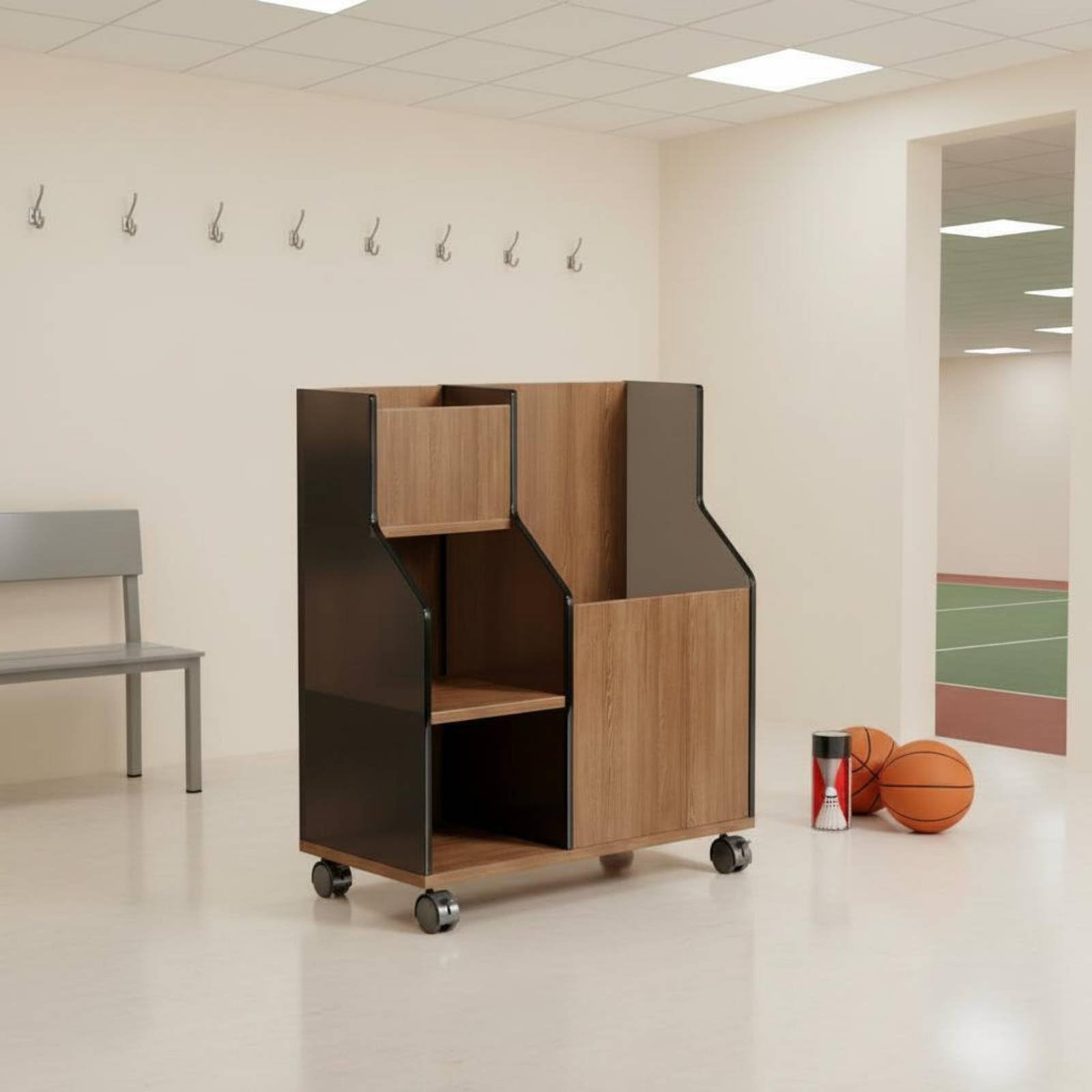 Soporte para Equipo de Fitness Organizador Estantería Carrito Portacolchonetas con Ruedas Bloqueables Material Acrílico y Tablero Apto para Gimnasios