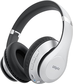 Uliptz Wireless Bluetooth Headphones, 65H Playtime Over Ear Headphones with Microphone, 6EQ Sound Modes Wireless Headphones, Foldable Bluetooth 5.3 Headphones for Travel/Office/PC (Silver)