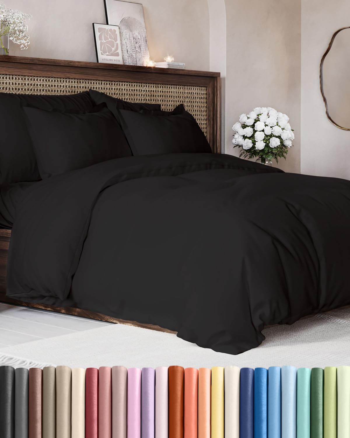 Duvet Cover Queen Size - Extra Soft 3 Piece with Zipper Closure - Black | Extra Soft, Breathable, Queen Duvet Cover 90" x 90" with 2 Pillow Shams, Zipper Closures & Ties, Women, Men, Kids & Teens