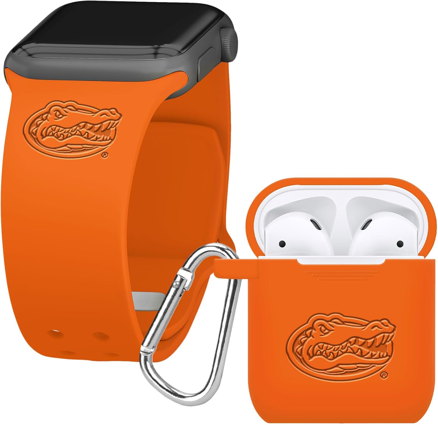 AFFINITY BANDS Florida Gators Engraved Silicone Combo Package Compatible with Apple Watch and AirPods Gen 1 & 2 (42/44/45/49mm (46mm Series 11) Orange)