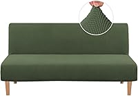 H.VERSAILTEX Armless Futon Cover Stretch Slipcover, Bronze Green Jacquard Fabric, Fits 68-85" Sofa Bed, Non-Slip, Machine Washable