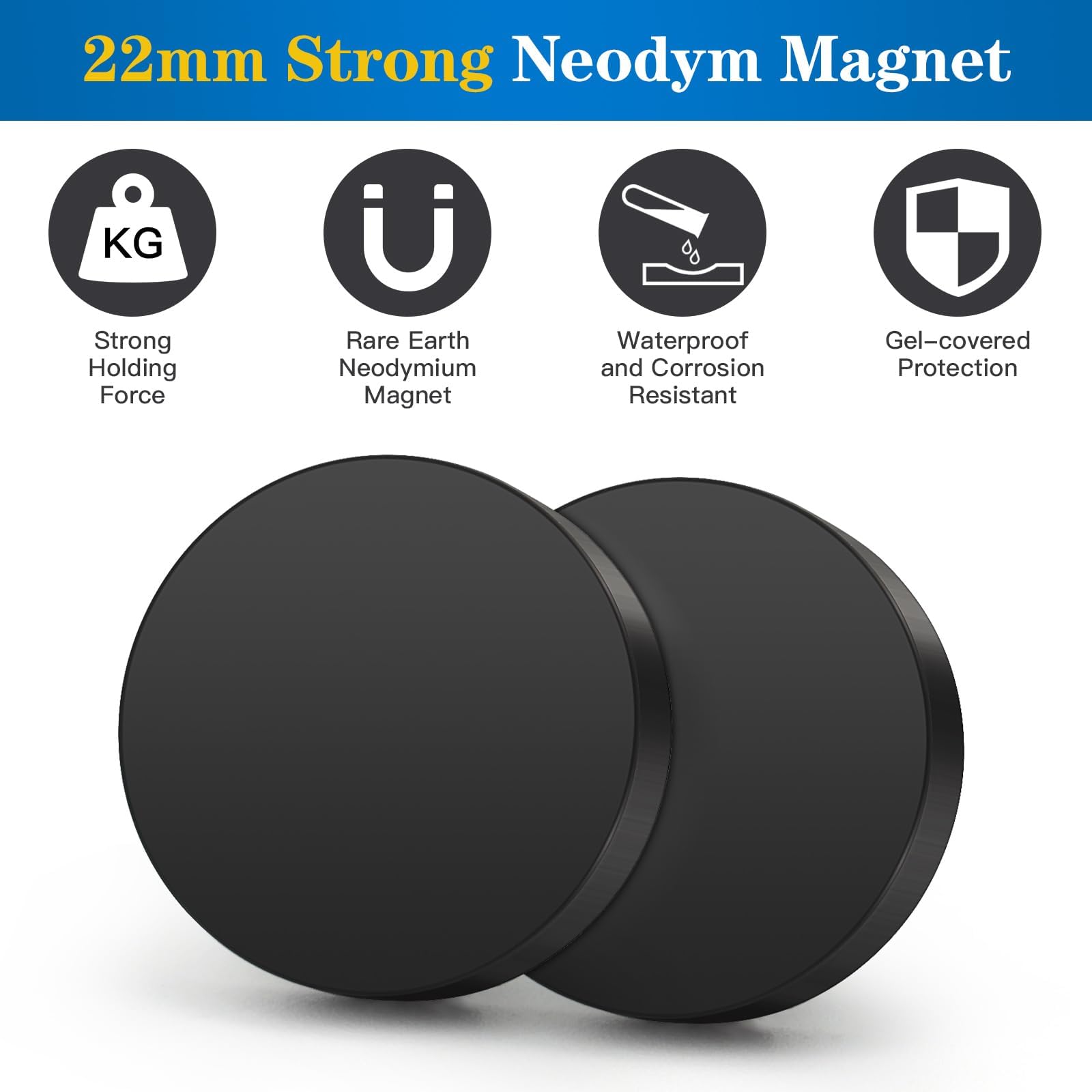 Wukong Gummiert Magnete, Ø 22mm | 20 Stück | M4 Flacher Faden, Extra Stark Neodym Magnete Anti-Rutsch Größe Magnete für Fahrzeuge, Lampen, Befestigen von Werkzeugen